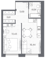 2 ккв (Евро) № 288 Корп.: 1 , Секция 6  в ЖК Галерная гавань