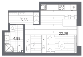 Студия № 255 Корп.: 1 , Секция 5  в ЖК Галерная гавань