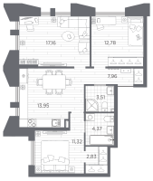 3 ккв № 173 Корп.: 3 , Секция 3  в ЖК Галерная гавань