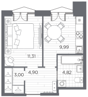 1 ккв № 142 Корп.: 3 , Секция 3  в ЖК Галерная гавань