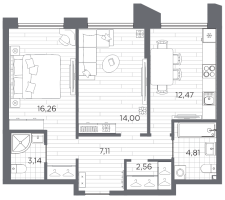 2 ккв № 331 Корп.: 1 , Секция 6  в ЖК Галерная гавань