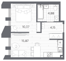2 ккв (Евро) № 215 Корп.: 5 , Секция 4  в ЖК Галерная гавань