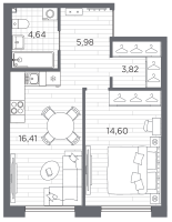 2 ккв (Евро) № 319 Корп.: 1 , Секция 6  в ЖК Галерная гавань