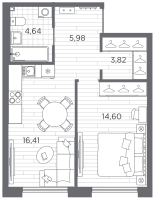 2 ккв (Евро) № 284 Корп.: 1 , Секция 6  в ЖК Галерная гавань