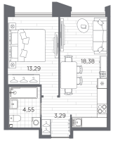 2 ккв (Евро) № 117 Корп.: 3 , Секция 2  в ЖК Галерная гавань