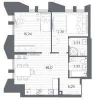 3 ккв (Евро) № 374 Корп.: 1 , Секция 7  в ЖК Галерная гавань