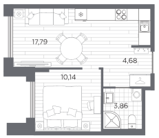 2 ккв (Евро) № 45 Корп.: 3 , Секция 1  в ЖК Галерная гавань