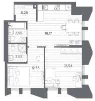 3 ккв (Евро) № 384 Корп.: 1 , Секция 7  в ЖК Галерная гавань