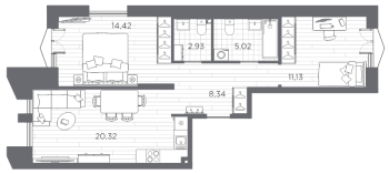 3 ккв (Евро) № 218 Корп.: 5 , Секция 4  в ЖК Галерная гавань