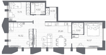 4 ккв (Евро) № 231 Корп.: 1 , Секция 5  в ЖК Галерная гавань