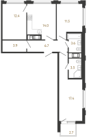 3 ккв № 122 Корп.: 1 , Секция 1.2  в ЖК Гений