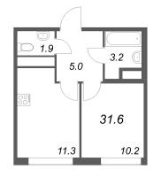 1 ккв № 1129 Корп.: 6 , Секция 2  в ЖК Гений