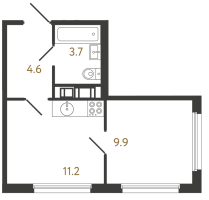 1 ккв № 558 Корп.: 3 , Секция 3.2  в ЖК Гений