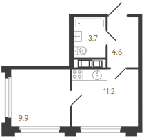 1 ккв № 520 Корп.: 3 , Секция 3.1  в ЖК Гений