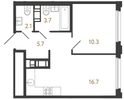 2 ккв (Евро) № 230 Корп.: 2 , Секция 2.1  в ЖК Гений
