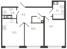 2 ккв № 513 Корп.: 3 , Секция 3.1  в ЖК Гений