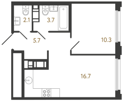 2 ккв (Евро) № 346 Корп.: 2 , Секция 2.1  в ЖК Гений