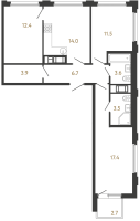 3 ккв № 116 Корп.: 1 , Секция 1.2  в ЖК Гений