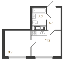 1 ккв № 515 Корп.: 3 , Секция 3.1  в ЖК Гений
