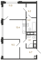 2 ккв № 409 Корп.: 2 , Секция 2.2  в ЖК Гений