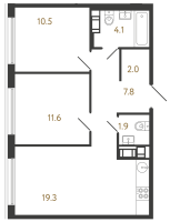 3 ккв (Евро) № 428 Корп.: 2 , Секция 2.2  в ЖК Гений