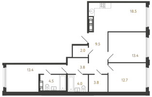 4 ккв (Евро) № 395 Корп.: 2 , Секция 2.2  в ЖК Гений