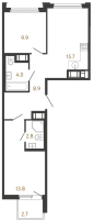 3 ккв (Евро) № 121 Корп.: 1 , Секция 1.2  в ЖК Гений