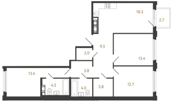 4 ккв (Евро) № 404 Корп.: 2 , Секция 2.2  в ЖК Гений