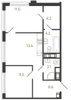 2 ккв № 429 Корп.: 2 , Секция 2.2  в ЖК Гений