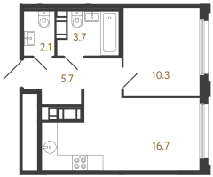 2 ккв (Евро) № 240 Корп.: 2 , Секция 2.1  в ЖК Гений