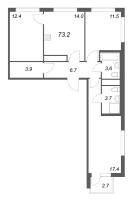 3 ккв № 732 Корп.: 4 , Секция 2  в ЖК Гений
