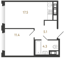 2 ккв (Евро) № 405 Корп.: 2 , Секция 2.2  в ЖК Гений