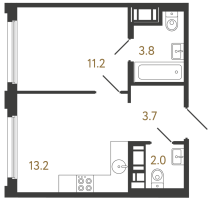 1 ккв № 214 Корп.: 2 , Секция 2.1  в ЖК Гений