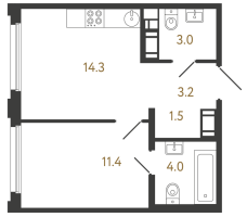 1 ккв № 217 Корп.: 2 , Секция 2.1  в ЖК Гений