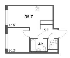 2 ккв (Евро) № 1016 Корп.: 5 , Секция 2  в ЖК Гений