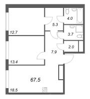 3 ккв (Евро) № 917 Корп.: 5 , Секция 2  в ЖК Гений