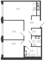 3 ккв (Евро) № 415 Корп.: 2 , Секция 2.2  в ЖК Гений