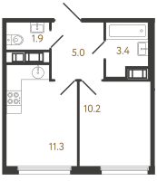 1 ккв № 559 Корп.: 3 , Секция 3.2  в ЖК Гений