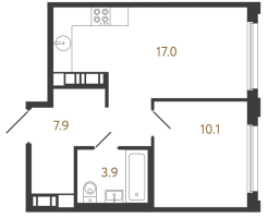 2 ккв (Евро) № 401 Корп.: 2 , Секция 2.2  в ЖК Гений