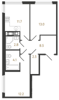 2 ккв № 516 Корп.: 3 , Секция 3.1  в ЖК Гений