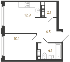 1 ккв № 398 Корп.: 2 , Секция 2.2  в ЖК Гений