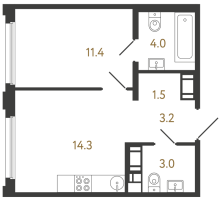 1 ккв № 216 Корп.: 2 , Секция 2.1  в ЖК Гений