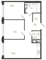 3 ккв (Евро) № 408 Корп.: 2 , Секция 2.2  в ЖК Гений