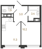 1 ккв № 563 Корп.: 3 , Секция 3.2  в ЖК Гений