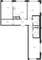 3 ккв № 114 Корп.: 1 , Секция 1.2  в ЖК Гений