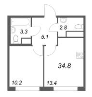 1 ккв № 1130 Корп.: 6 , Секция 2  в ЖК Гений