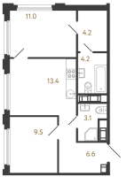 2 ккв № 419 Корп.: 2 , Секция 2.2  в ЖК Гений