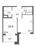 1 ккв № 1114 Корп.: 6 , Секция 1  в ЖК Гений