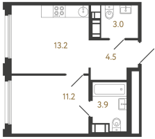 1 ккв № 224 Корп.: 2 , Секция 2.1  в ЖК Гений