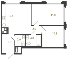 3 ккв (Евро) № 420 Корп.: 2 , Секция 2.2  в ЖК Гений
